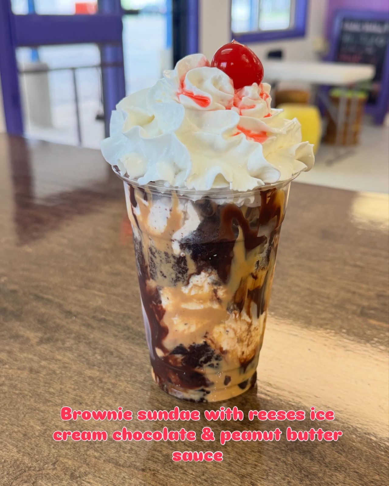 Brownie sundae with whipped cream