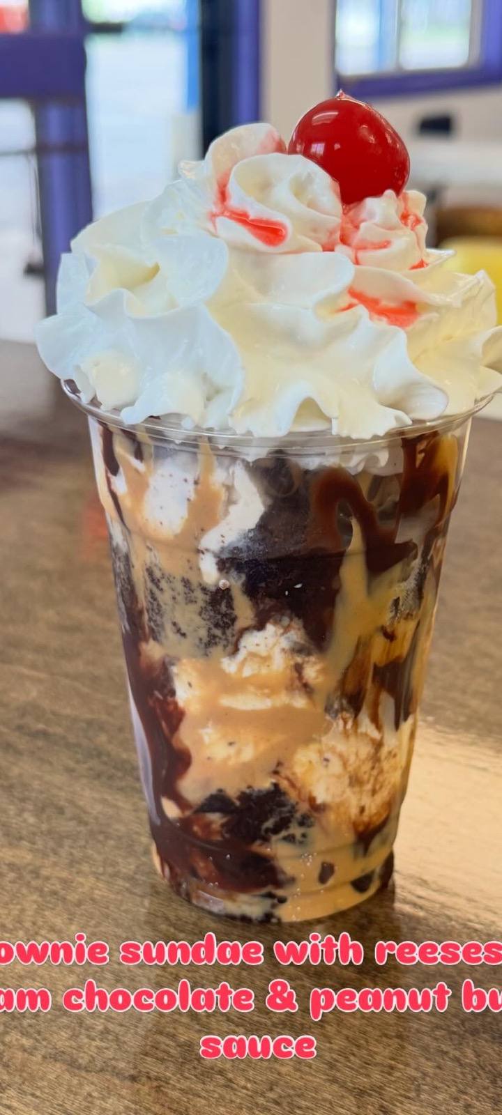 Brownie sundae with whipped cream
